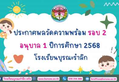 ประกาศผลวัดความพร้อม ระดับอนุบาล 1 (รอบ 2) ปีการศึกษา 2568