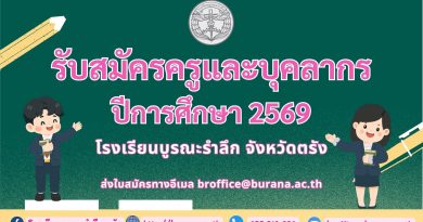 ประกาศรับสมัครครูและบุคลากร ปีการศึกษา 2569