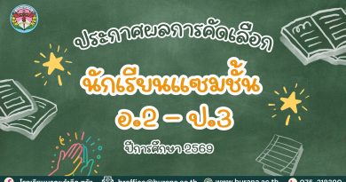 ประกาศผลการคัดเลือกนักเรียนแซมชั้น  อ.2 – ป.3 ปีการศึกษา 2569
