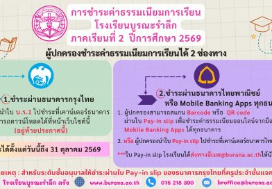 การชำระเงินค่าธรรมเนียมการเรียน ภาคเรียนที่ 2 ปีการศึกษา 2569