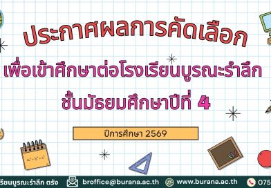 ประกาศผลการสอบคัดเลือกเข้าศึกษาต่อ ชั้นมัธยมศึกษาปีที่ 4 ปีการศึกษา 2569