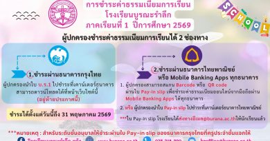 การชำระเงินค่าธรรมเนียมการเรียน ภาคเรียนที่ 1 ปีการศึกษา 2569