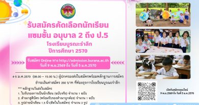 รับสมัครนักเรียนแซมชั้น ระดับอนุบาล 2 ถึงประถมศึกษาปีที่ 5  ปีการศึกษา 2570