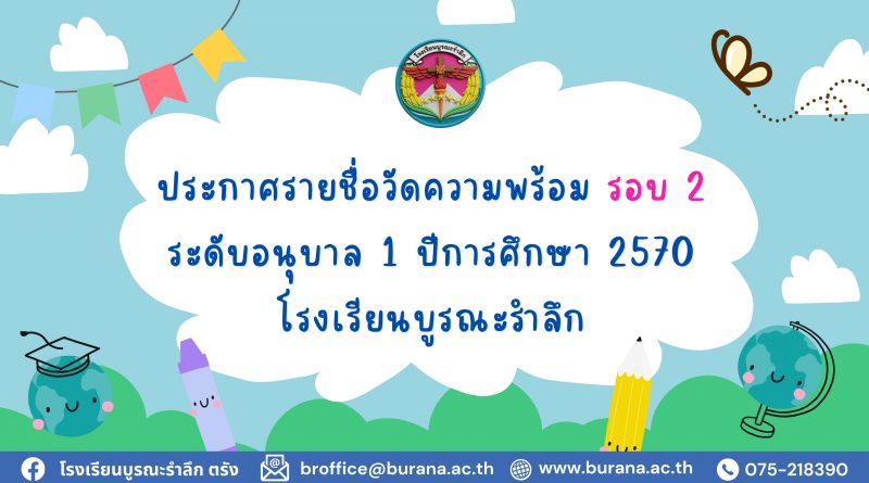 ประกาศรายชื่อวัดความพร้อม อนุบาล 1 ปีการศึกษา 2570 รอบ 2