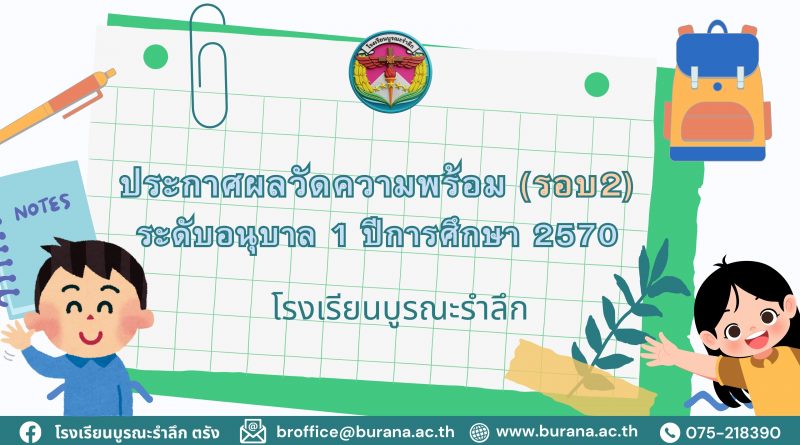 ประกาศผลวัดความพร้อม ระดับอนุบาล 1 ปีการศึกษา 2570 (รอบ2)
